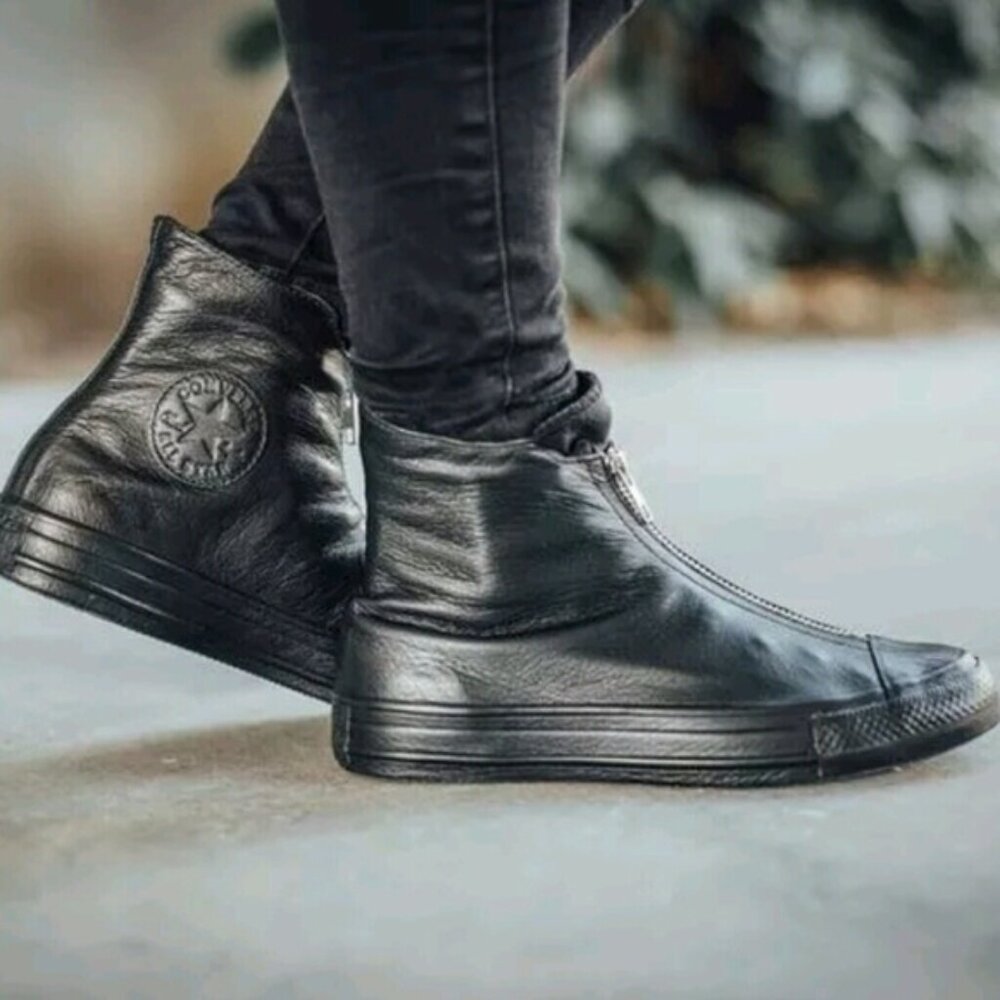 Converse Chuck Taylor All Star Shroud Leather Hi Top Zip Monochrome BLACK - Picture 4 of 17